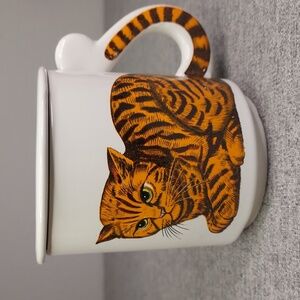 Vintage Interpur Orange Tabby Cat Black Paw Print Ceramic Coffee Tea Mug